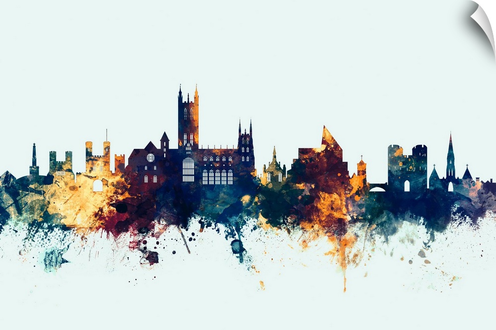 Watercolor art print of the skyline of Canterbury, England, United Kingdom