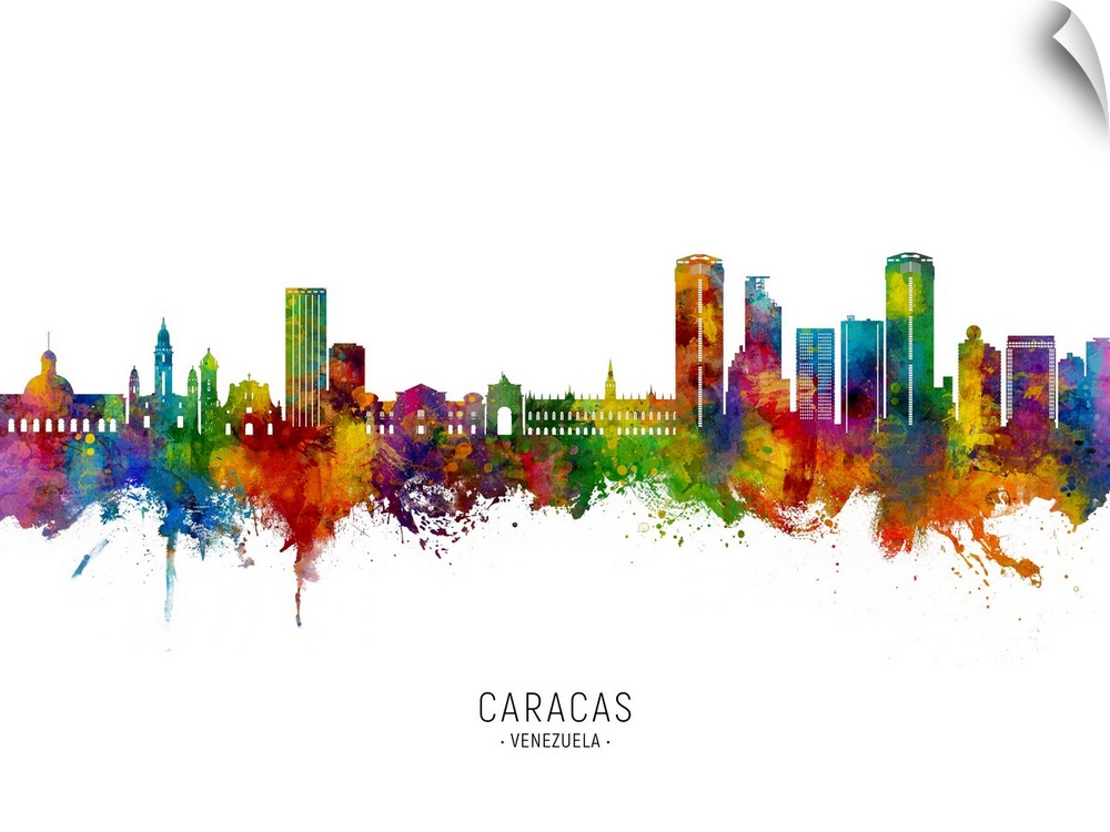 Watercolor art print of the skyline of Caracas, Venezuela