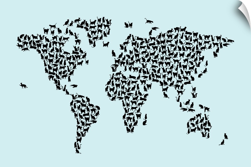 A map of the world made from silhouettes of cats.