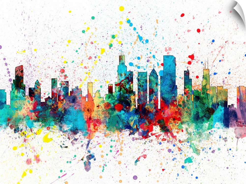Contemporary colorful paint splash of the Chicago skyline.