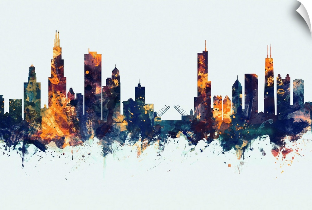 Watercolor art print of the skyline of Chicago, Illinois, United States