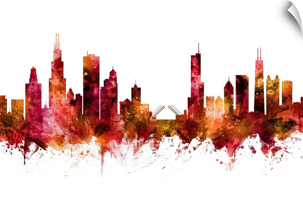 Watercolor art print of the skyline of Chicago, Illinois, United States