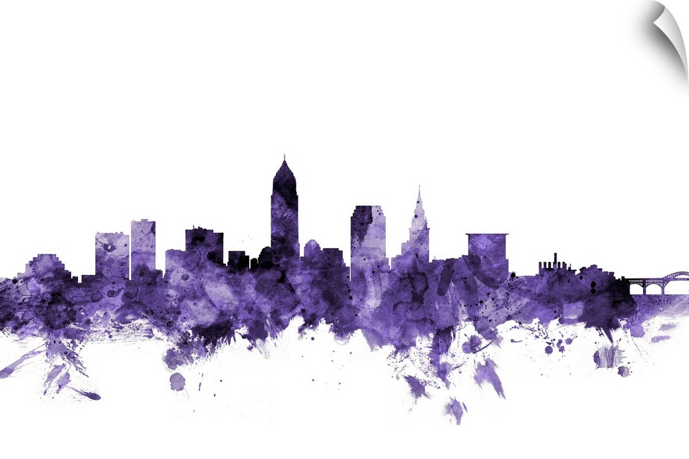 Watercolor art print of the skyline of Cleveland, Ohio, United States