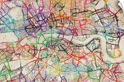 Color art map of London with no street names