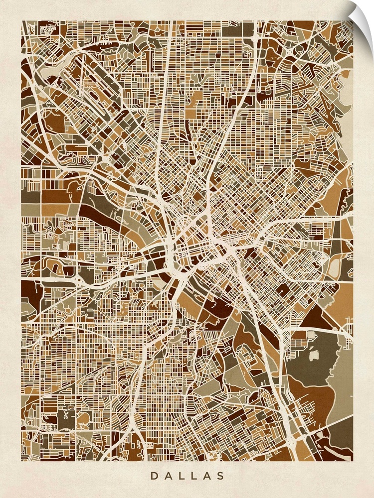A street map of Dallas, Texas, United States