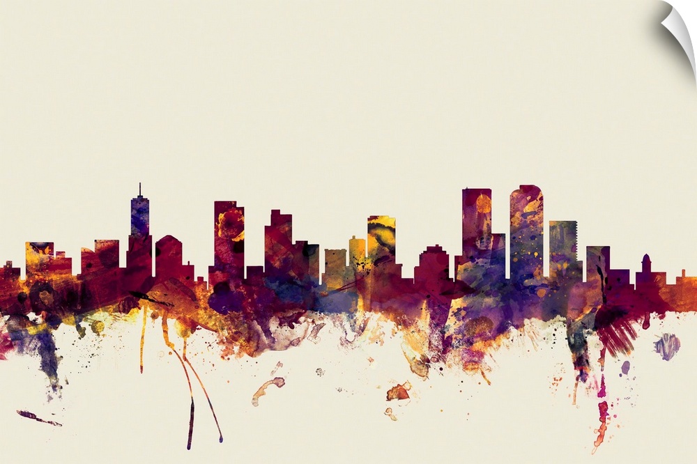 Watercolor art print of the skyline of Denver, Colorado, United States