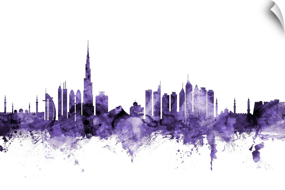 Watercolor art print of the skyline of Dubai, United Arab Emirates