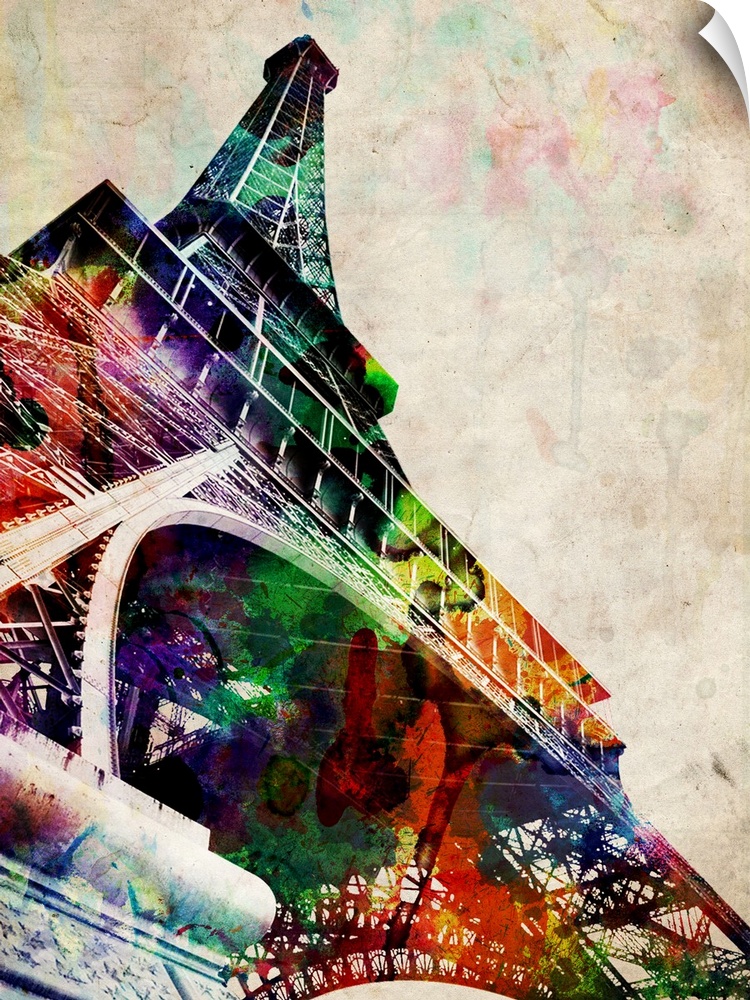 Contemporary artwork of iconic monument's outline filled overlapping colors bleeding together.