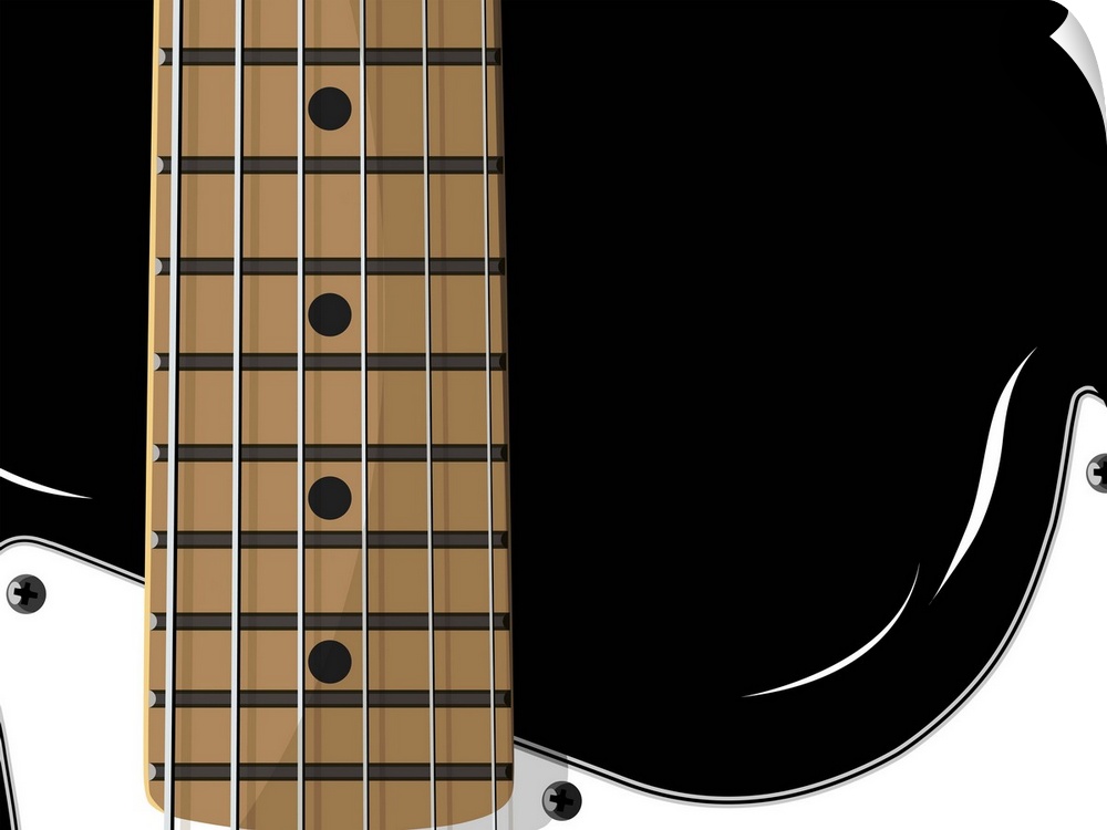 This vector drawing wall art is a close up of a guitaros body and neck.