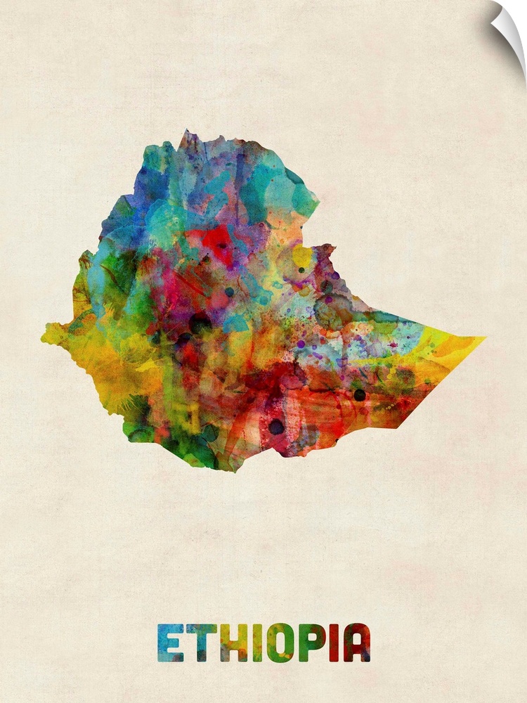A watercolor map of Ethiopia