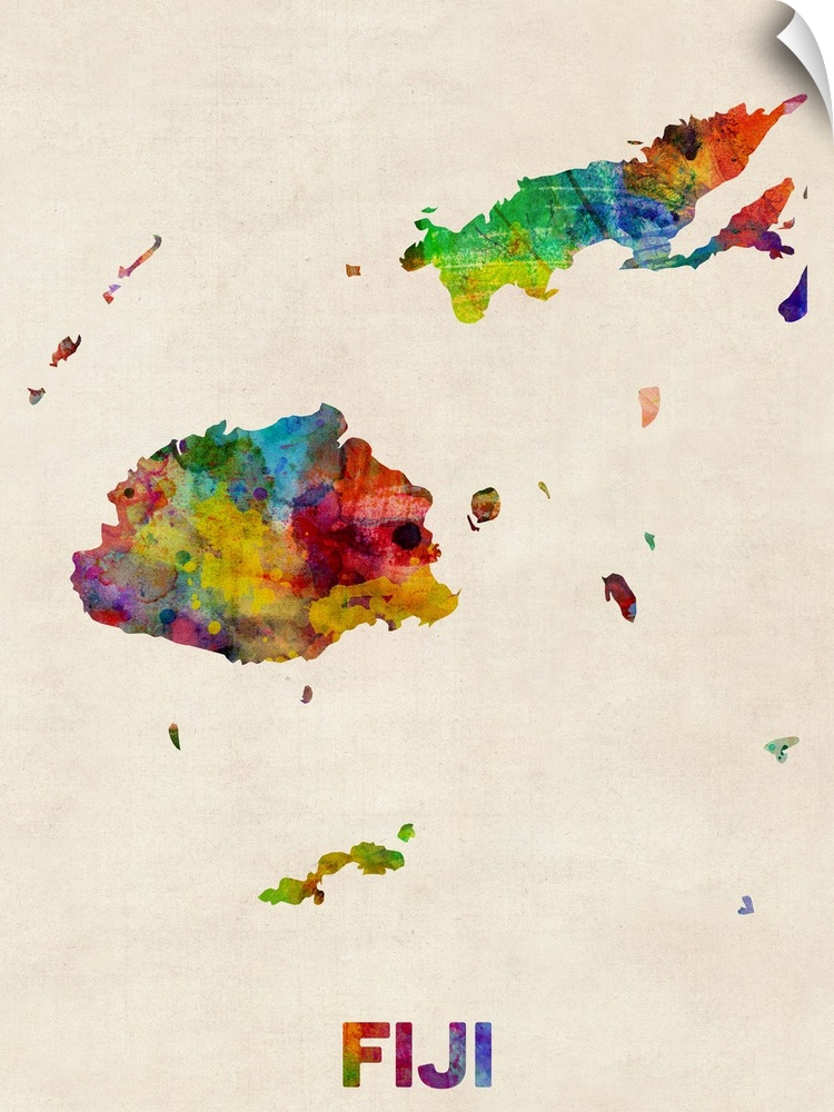 A watercolor map of Fiji.