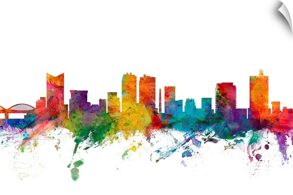 Watercolor artwork of the Fort Worth skyline against a white background.