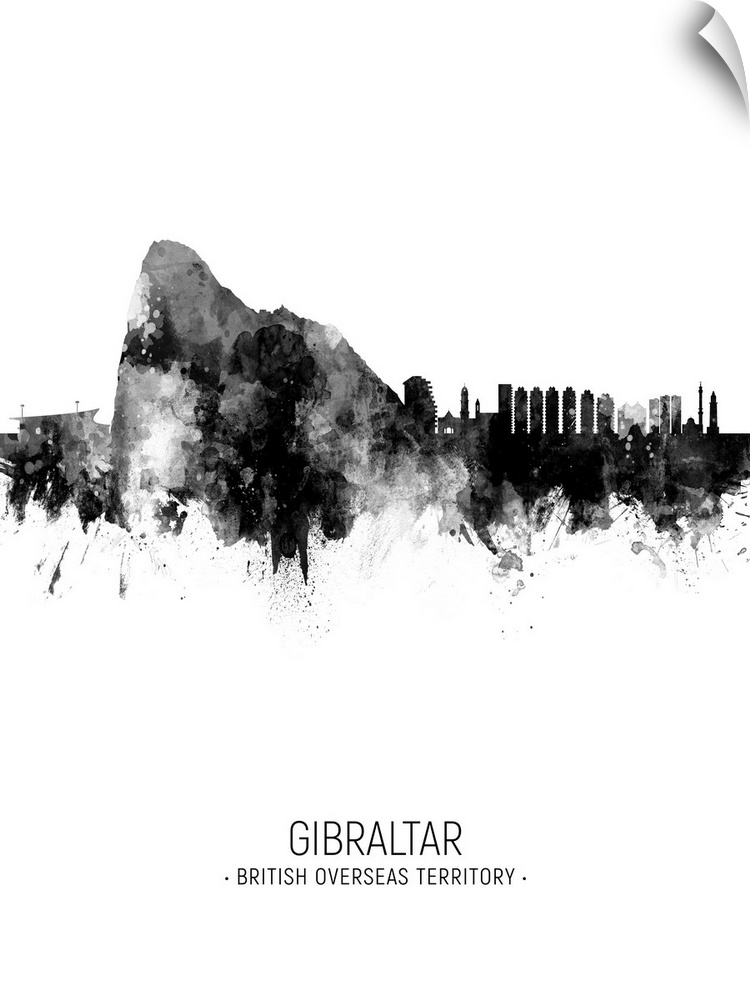 Watercolor art print of the skyline of Gibraltar