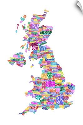 Great Britain UK City Text Map, Colorful