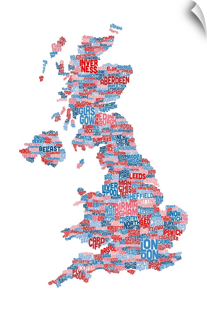 Great Britain UK City Text Map, White Background