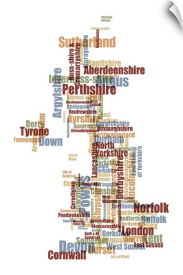 Great Britain UK County Text Map