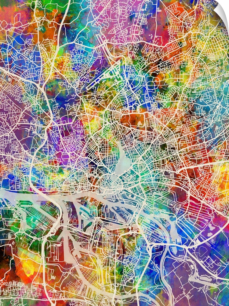 Watercolor street map of Hamburg, Germany