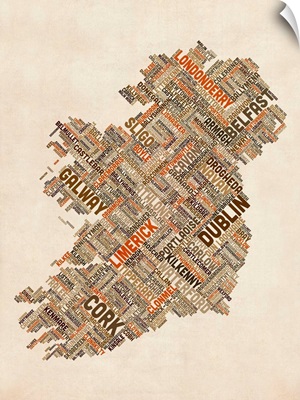 Ireland Eire City Text map
