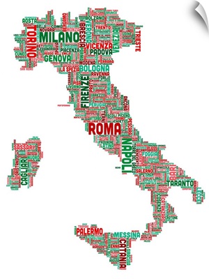 Italian Cities Text Map, Italian Colors on White