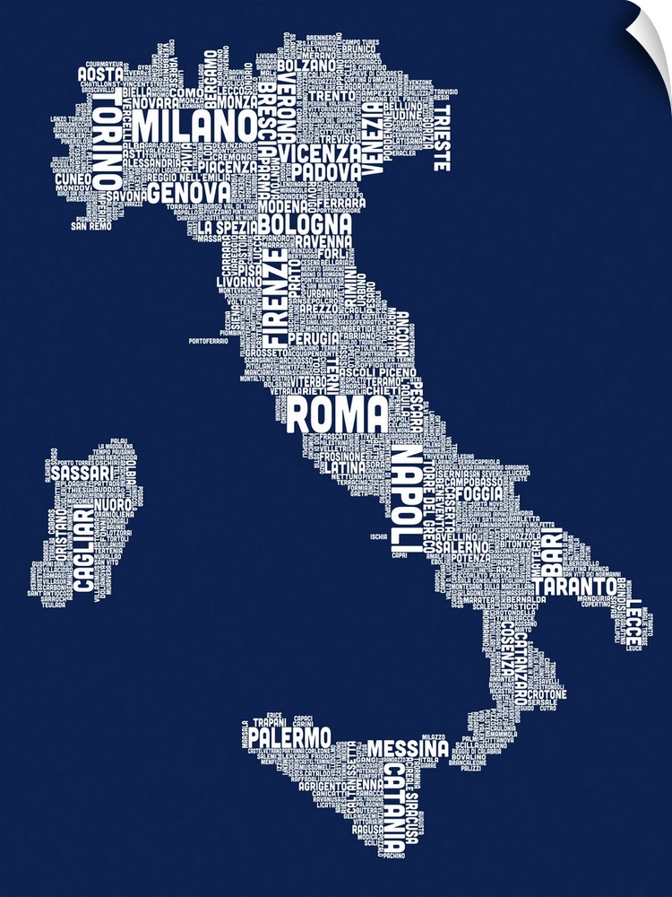Italian Cities Text Map, Navy