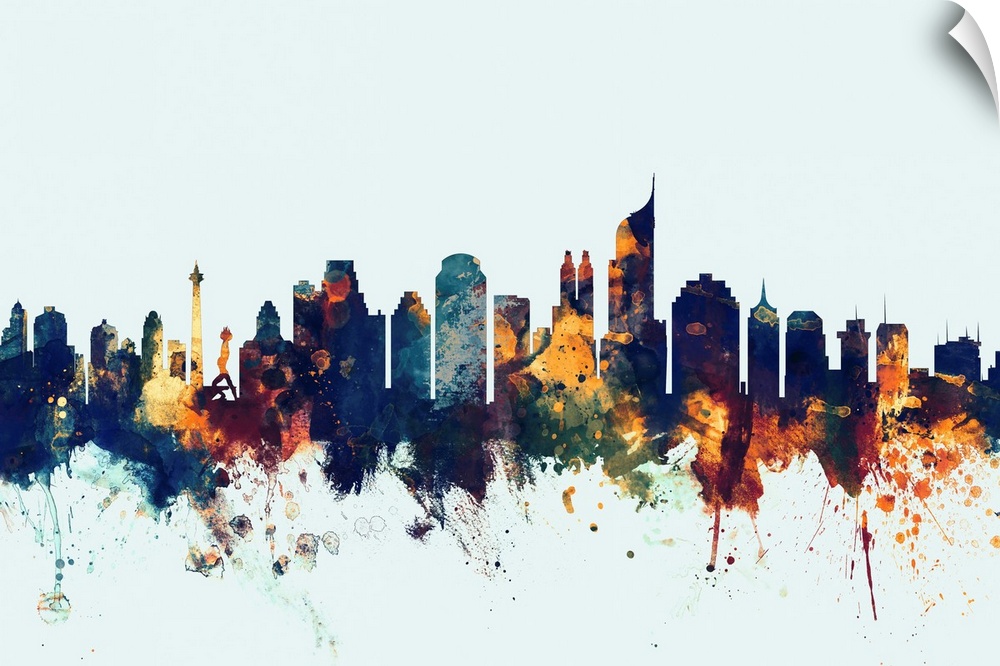 Watercolor art print of the skyline of Jakarta, Indonesia