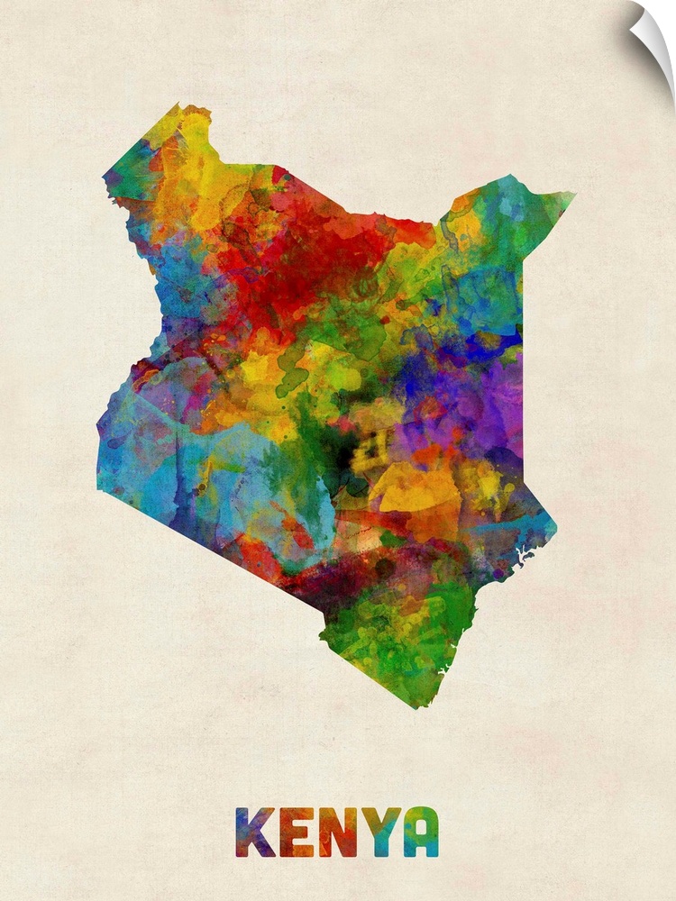 A watercolor map of Kenya
