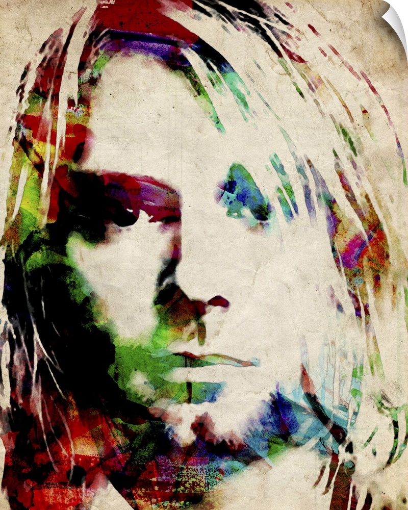 A mix of traditional watercolor and digital work. Kurt Cobain was an American singer-songwriter, musician, and artist, bes...