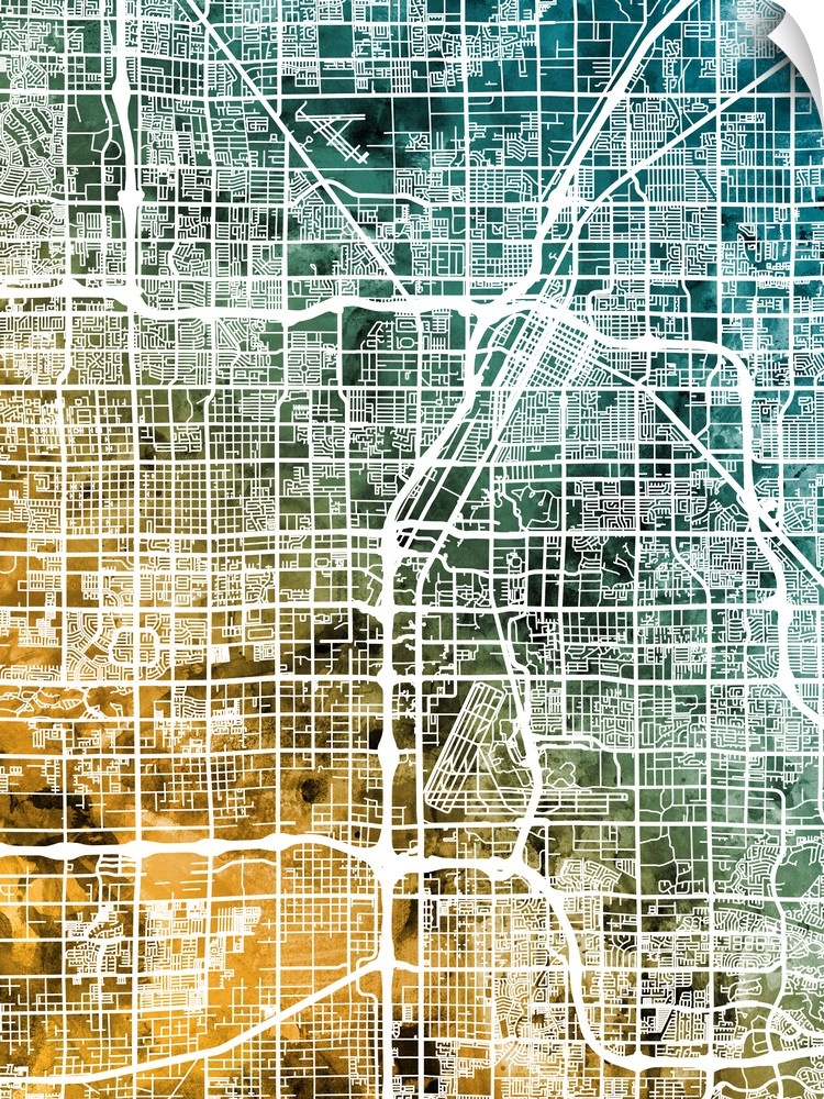 A watercolor street map of Las Vegas, Nevada, United States