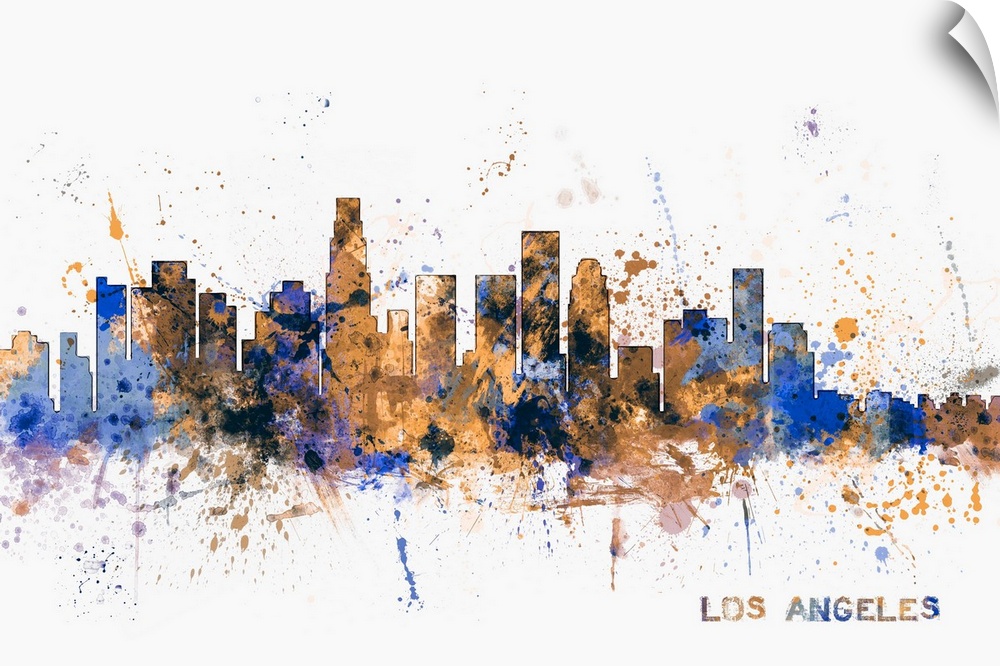 Contemporary colorful paint splash of the Los Angeles skyline.