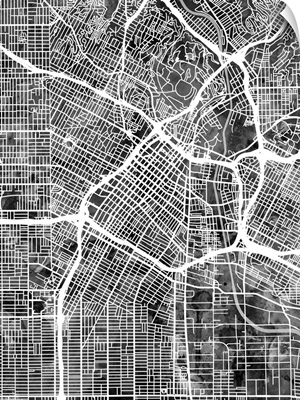 Los Angeles City Street Map, Black and White