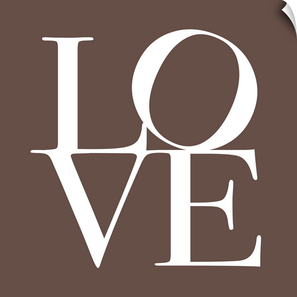 The word LOVE is written in large white text against a taupe background.
