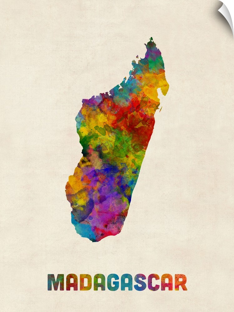 A watercolor map of Madagascar
