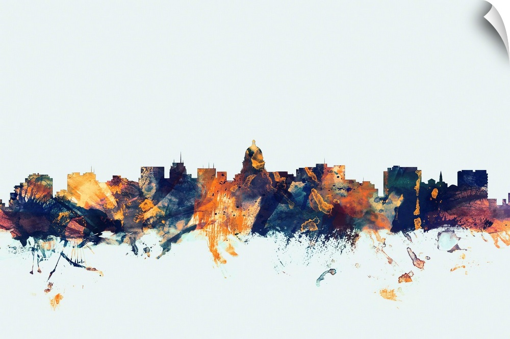 Watercolor art print of the skyline of Madison, Wisconsin, United States