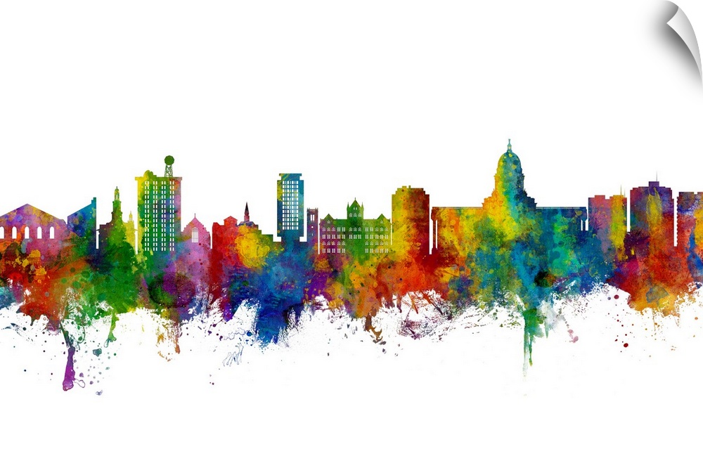 Watercolor art print of the skyline of Madison, Wisconsin, United States