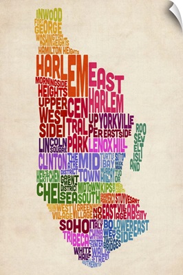 Manhattan New York Typography Text Map, Colorful