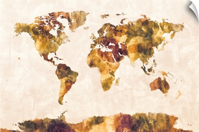 Map of the World Map Watercolor Painting