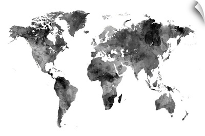 Map of the World, Watercolor, Black and White