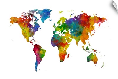 Map of the World, Watercolor, Multicolor on White