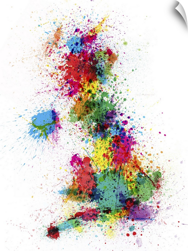 Map of United Kingdom in paint splatters