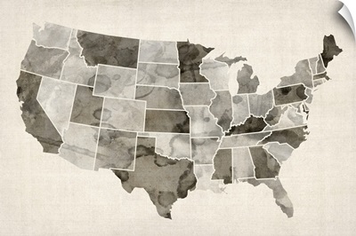 Map of United States of America, watercolor in brown
