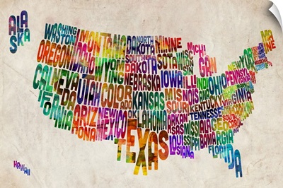 Map of USA showing State names in text
