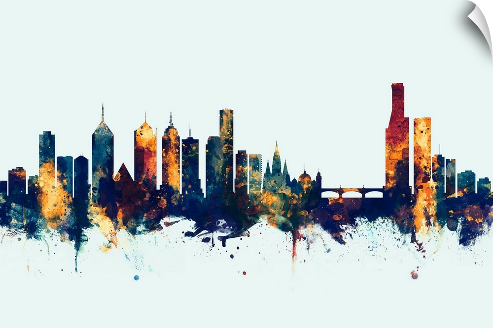 Watercolor art print of the skyline of Melbourne, Australia