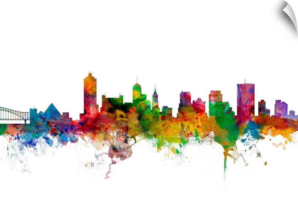 Watercolor artwork of the Memphis skyline against a white background.