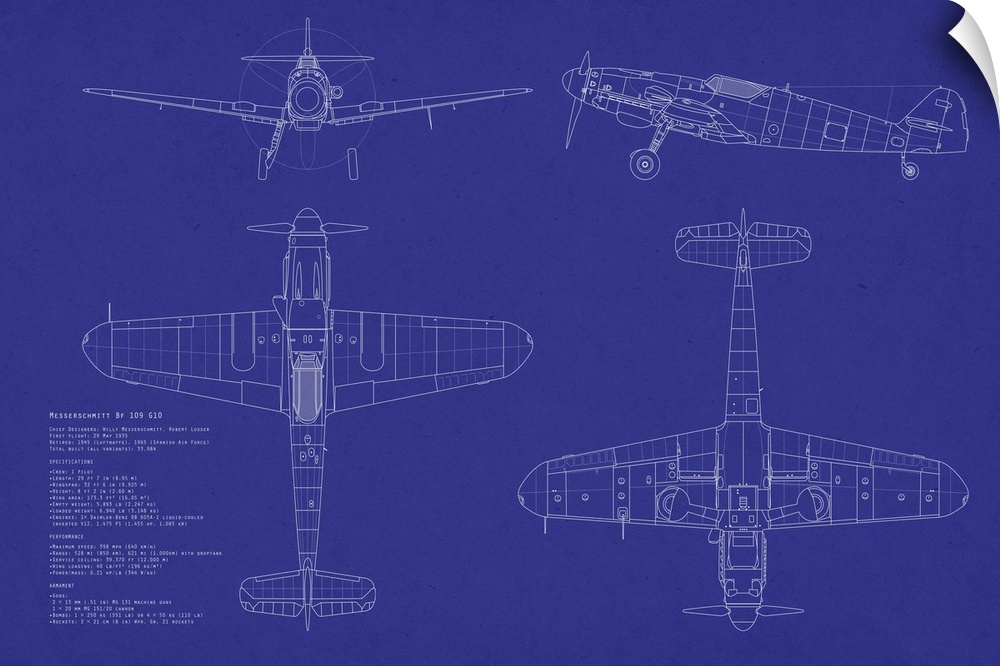 This large piece is a blueprint of a Messerschmitt airplane.