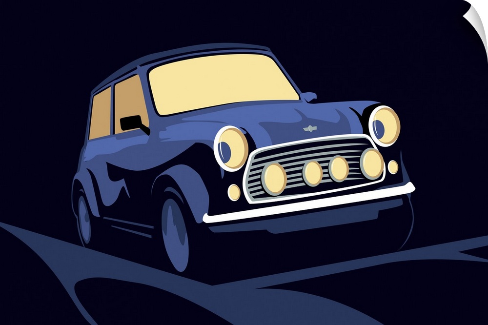Classic Mini Cooper in blue, pop art print