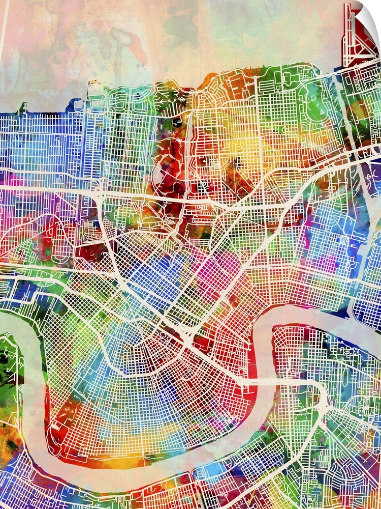 Contemporary colorful city street map of New Orleans.