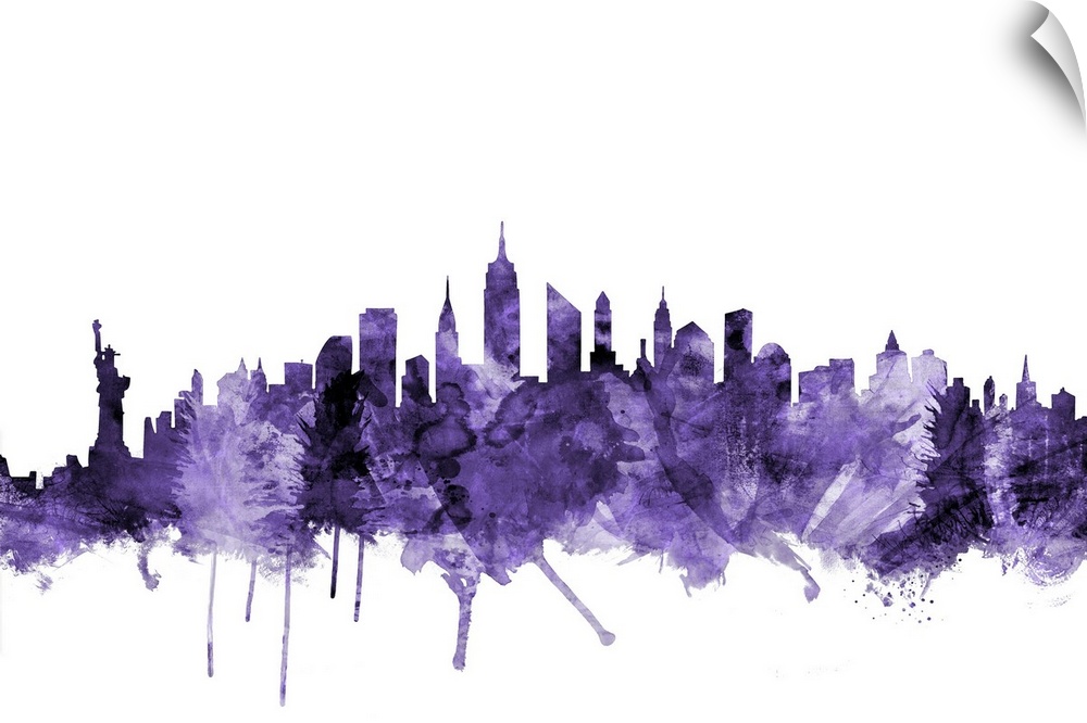 Watercolor art print of the skyline of New York City, United States