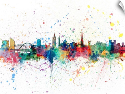 Newcastle England Skyline, Multicolor Splatter