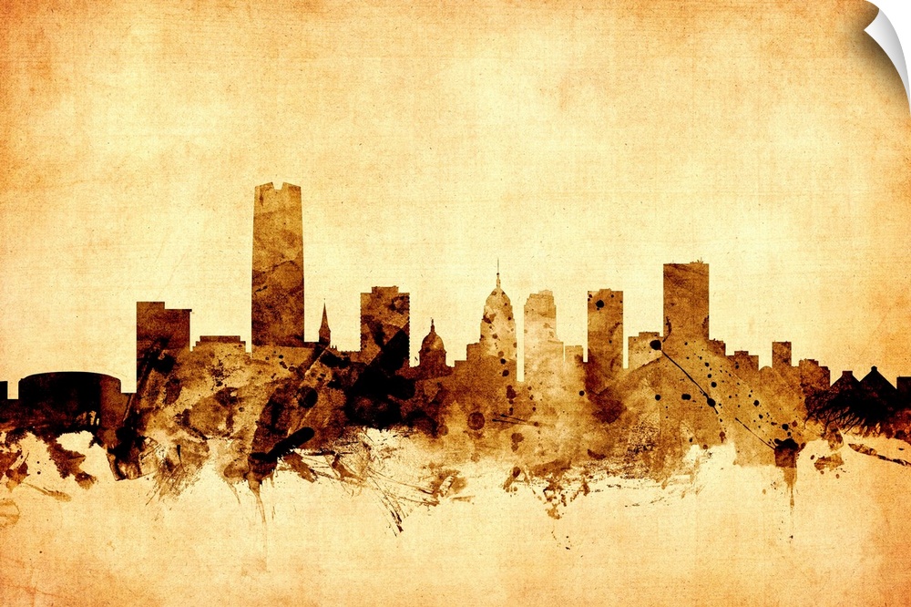 Watercolor art print of the skyline of Oklahoma City, United States.