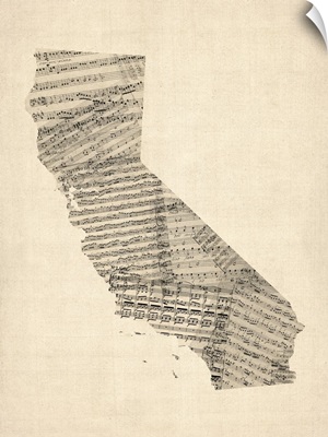 Old Sheet Music Map of California